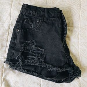 Mid-Rise Faded-Black Denim Shorts
